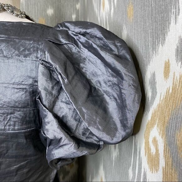 Ralph Lauren Gunmetal Pewter Metallic Pouf Sleeve Stretch Blouse - Picture 12 of 16